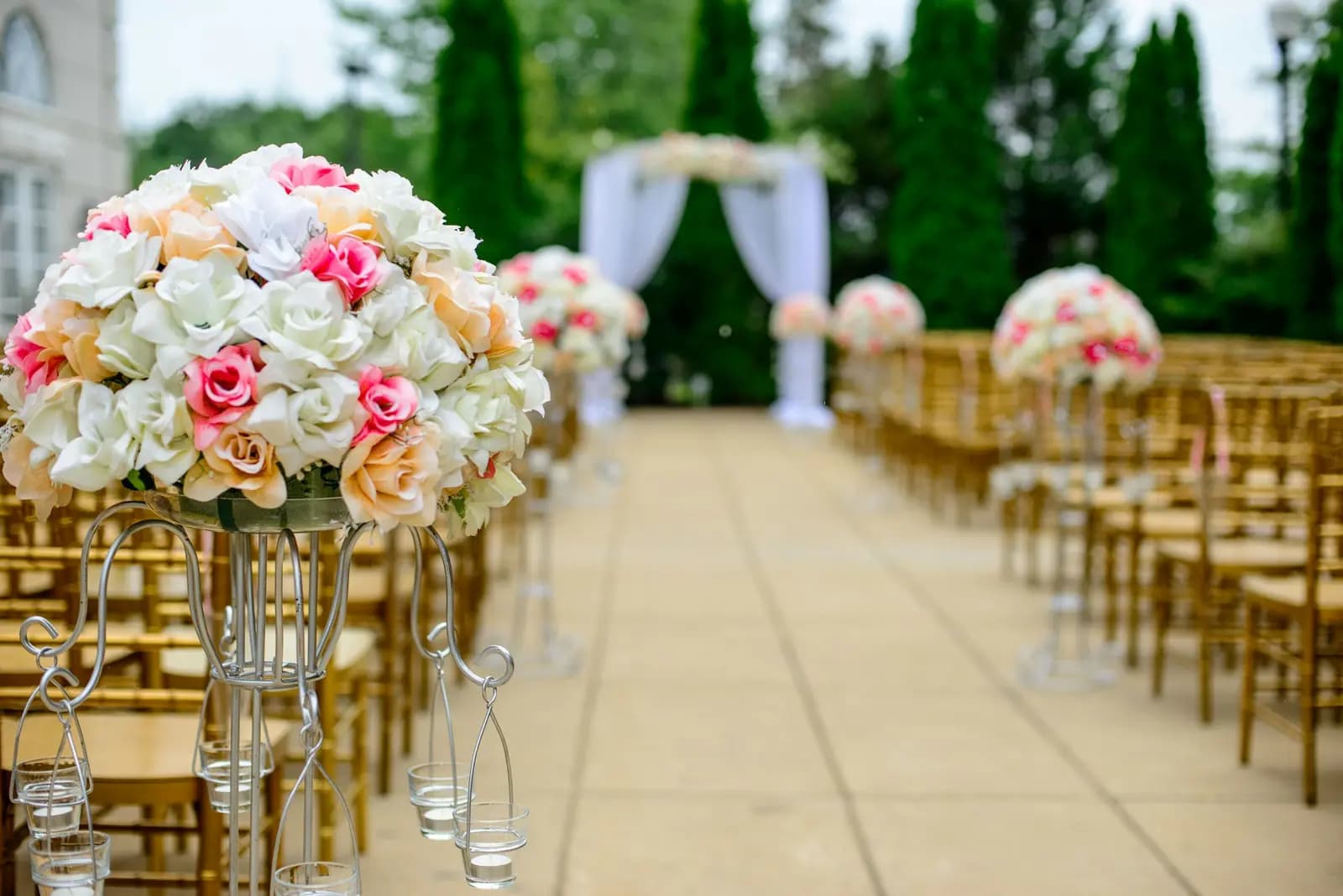 Styled tables and floral decor for an event