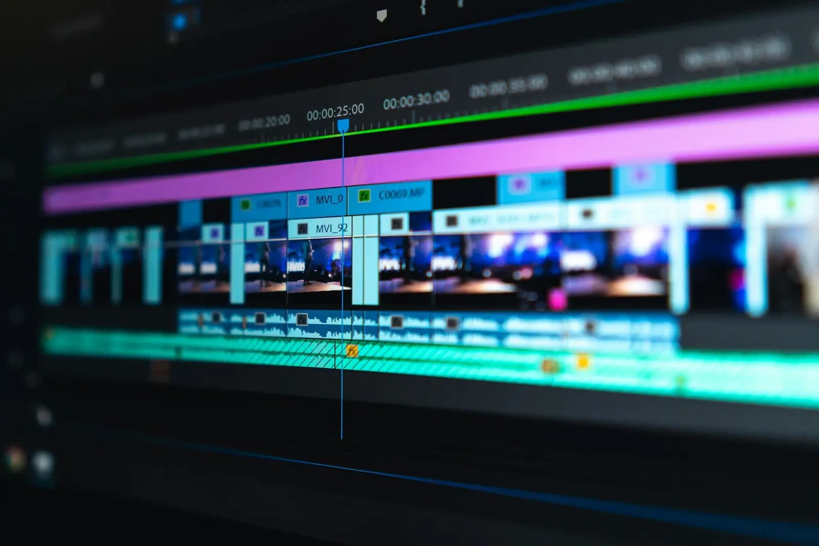 Event film being edited on a production monitor